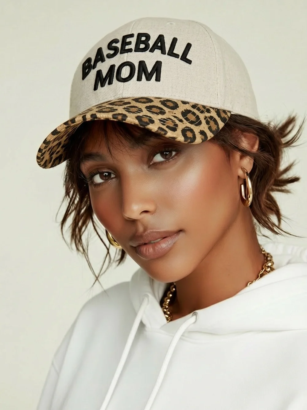 NWT Women’s Trucker Hat Cream & Animal Print Embroidered BASEBALL MOM